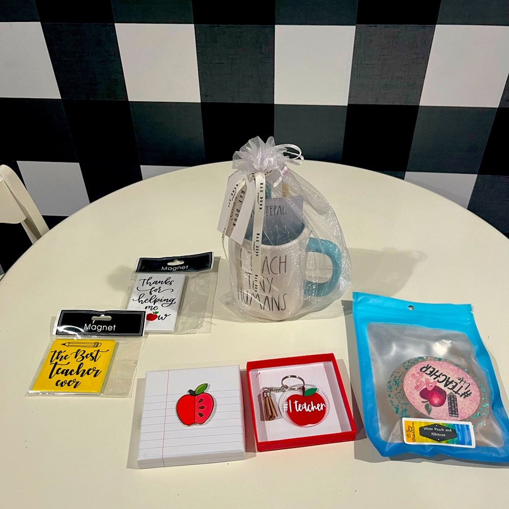 Teacher gift. Rae Dunn set. Keychain. Car Freshie. Magnets